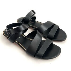 Etienne Aigner Black Leather Orly Ankle Strap Sandals Size 8
